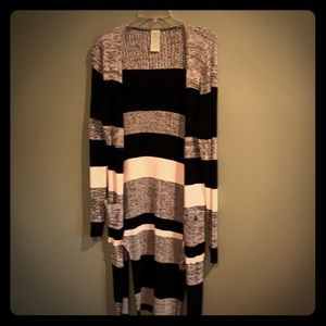 Black, Gray and white sweater cardigan.